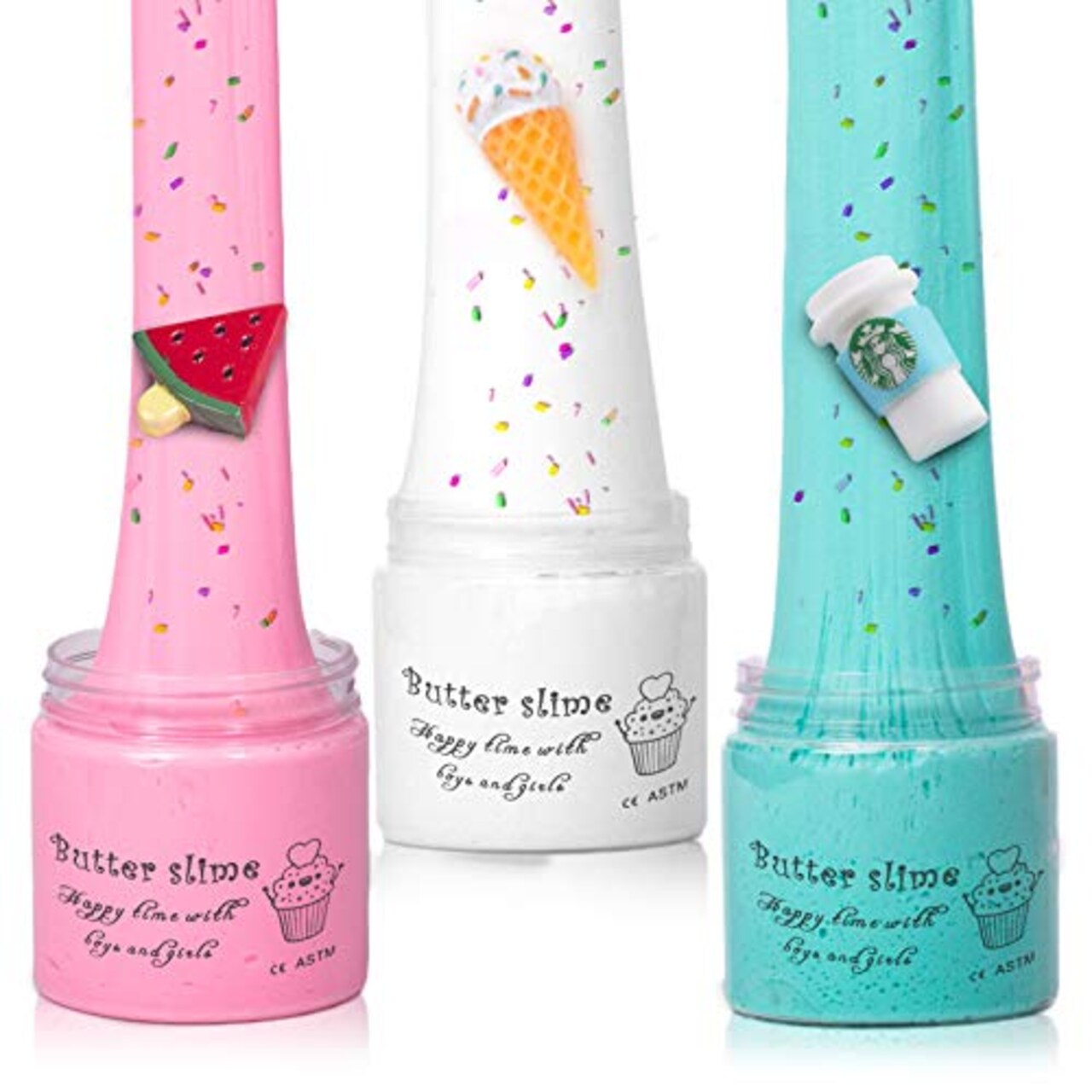 3 Pieces Butter Slime,Pink Watermelon,White Ice Cream and Ocean Coffee for Girls and Boys,Super Soft and Non Sticky DIY Surprise Slime(3x100ml)
